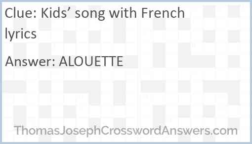 Kids’ song with French lyrics Answer