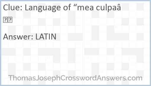 Language of “mea culpa” Answer