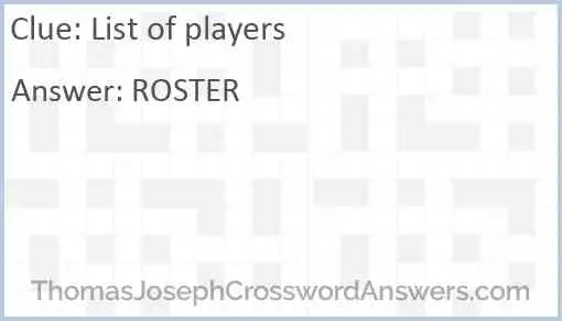 List of players Answer