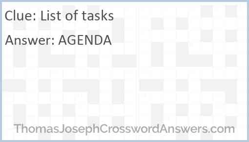 List of tasks Answer