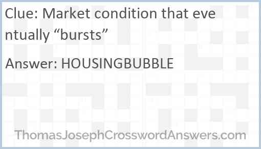 Market condition that eventually “bursts” Answer