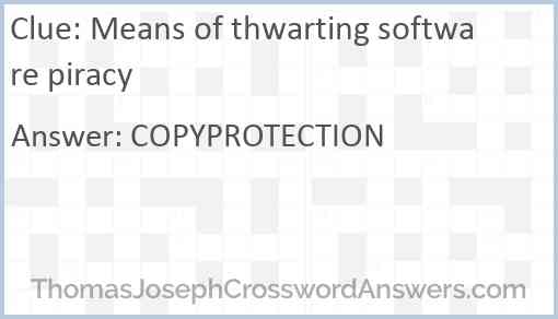 Means of thwarting software piracy Answer