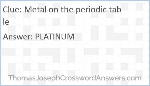 Metal on the periodic table Answer