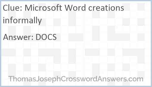 Microsoft Word creations informally Answer