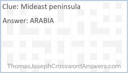 Mideast peninsula crossword clue ThomasJosephCrosswordAnswers com