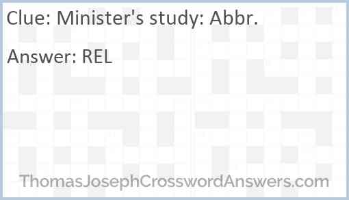 Minister’s study: Abbr. Answer