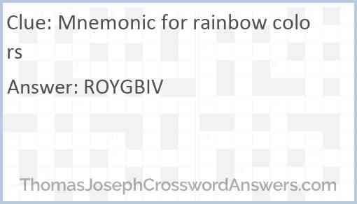Mnemonic for rainbow colors Answer