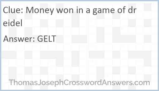 Money won in a game of dreidel Answer