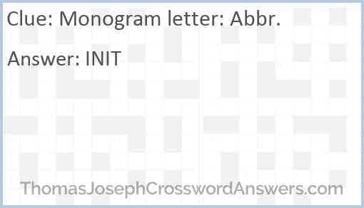 Monogram letter: Abbr. Answer