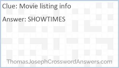 Movie listing info Answer