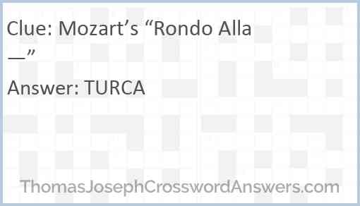 Mozart’s “Rondo Alla —” Answer