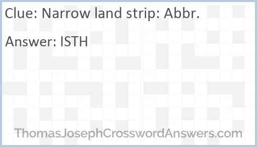 Narrow land strip: Abbr. Answer