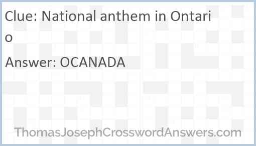 National anthem in Ontario Answer