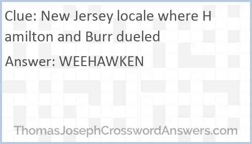 New Jersey locale where Hamilton and Burr dueled Answer