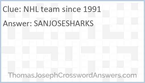 NHL team since 1991 Answer