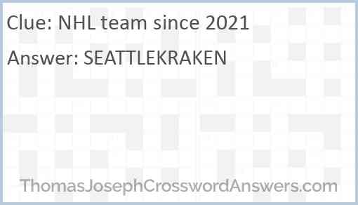 NHL team since 2021 Answer