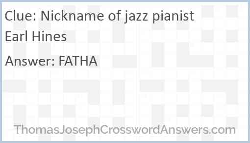 Nickname of jazz pianist Earl Hines Answer