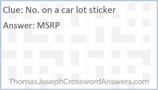 No. on a car lot sticker Answer