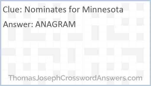 Nominates for Minnesota Answer