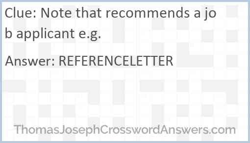 Note that recommends a job applicant e g crossword clue