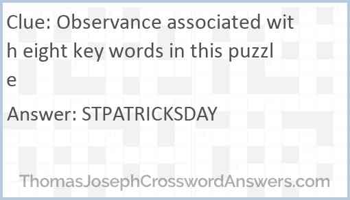 Observance associated with eight key words in this puzzle Answer