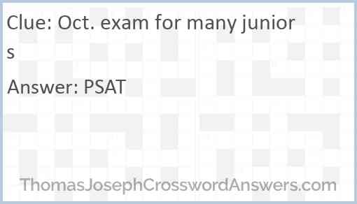 Oct. exam for many juniors Answer