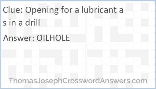Opening for a lubricant as in a drill Answer