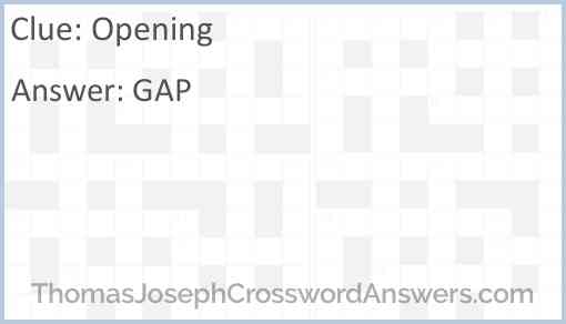 Opening crossword clue ThomasJosephCrosswordAnswers com