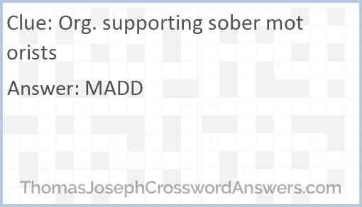 Org. supporting sober motorists Answer