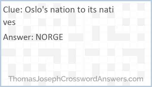 Oslo's nation to its natives Answer