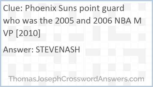 Phoenix Suns point guard who was the 2005 and 2006 NBA MVP [2010] Answer