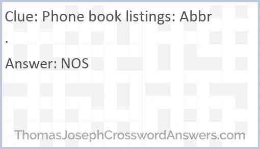 Phone book listings: Abbr. Answer