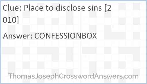 Place to disclose sins [2010] Answer