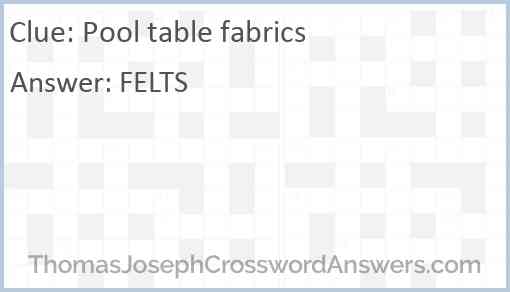 Pool table fabrics Answer