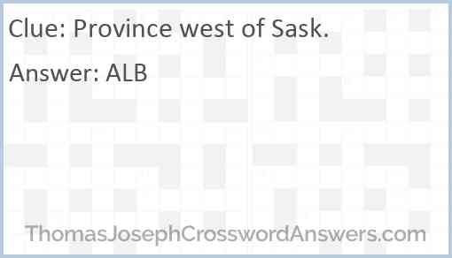 Province west of Sask. Answer