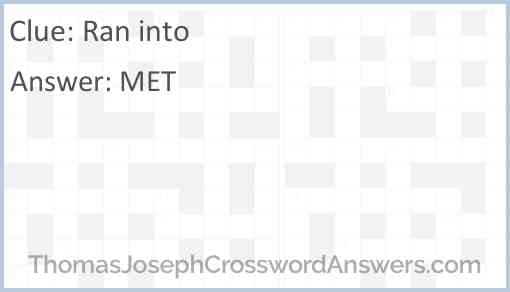 Ran into crossword clue ThomasJosephCrosswordAnswers com