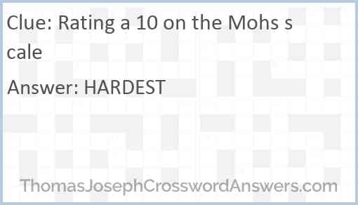 Rating a 10 on the Mohs scale Answer