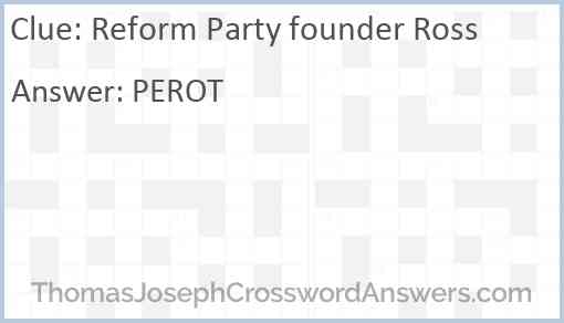 Reform Party founder Ross Answer