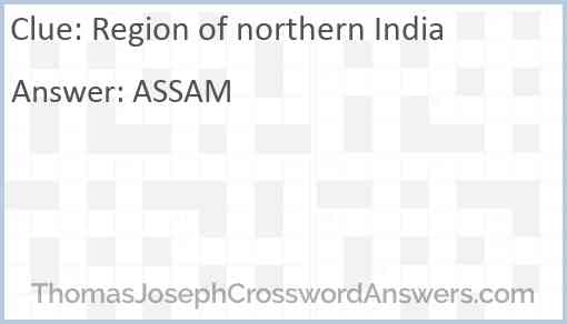 Region of northern India Answer