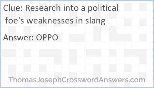 Research into a political foe's weaknesses in slang Answer
