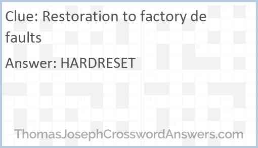 Restoration to factory defaults Answer