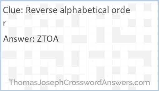 Reverse alphabetical order Answer