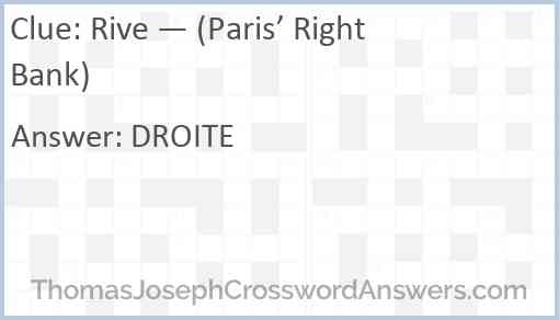 Rive — (Paris’ Right Bank) Answer