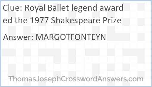 Royal Ballet legend awarded the 1977 Shakespeare Prize Answer
