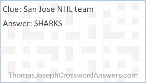 San Jose NHL team Answer