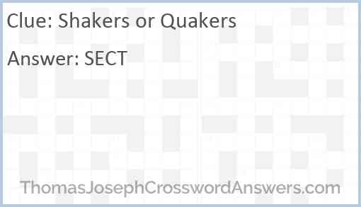 Shakers or Quakers Answer