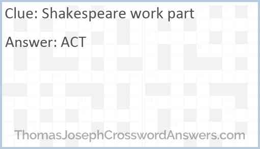 Shakespeare work part Answer