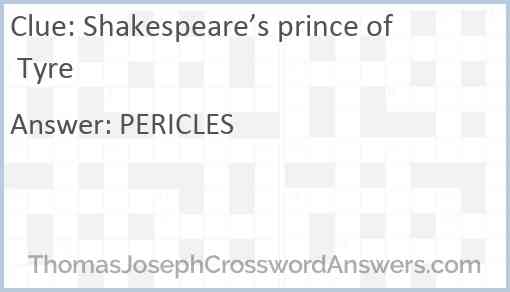 Shakespeare’s prince of Tyre Answer