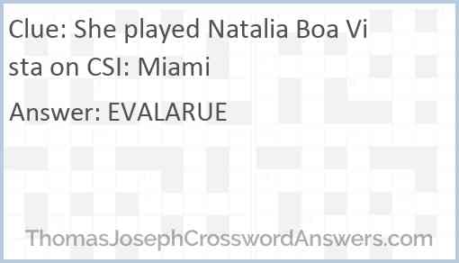 She played Natalia Boa Vista on CSI: Miami Answer