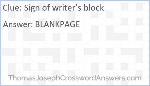 Sign of writer’s block Answer